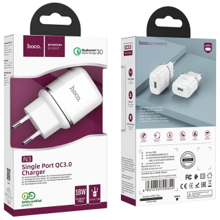 Hoco N3 Special Single Port QC3.0 Charger 18W (EU) White