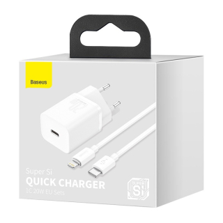 Baseus Super Si Quick Charger 20W White (With Data Cable Type-C 1m)