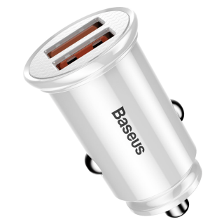 Baseus Square metal A+A 30W Dual Quick Car Charger bílý